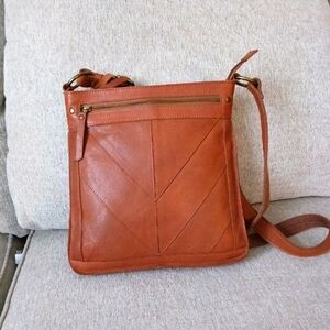 Lucky Brend English tan leather crossbody bag